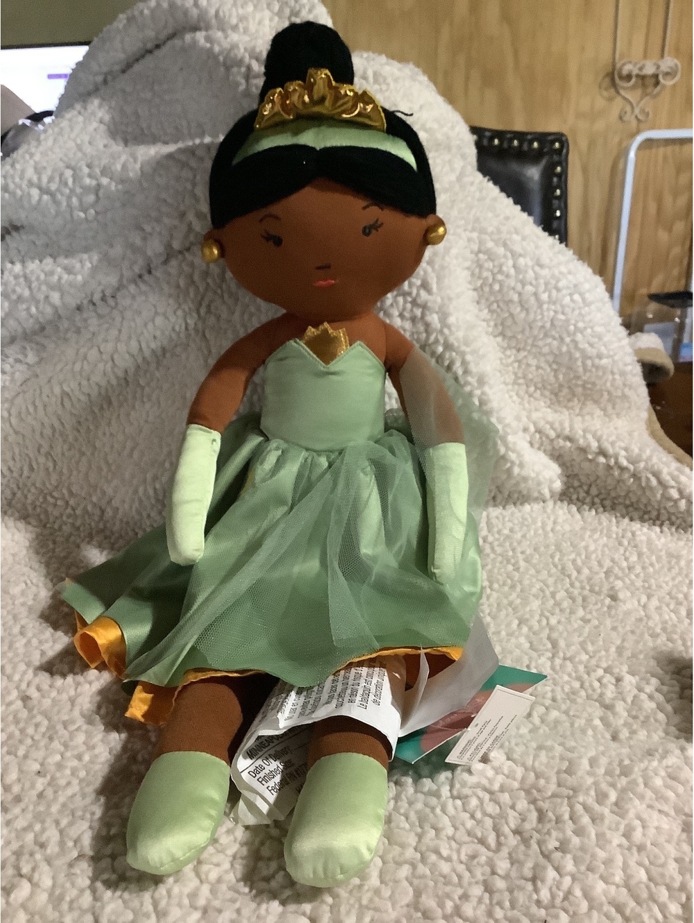 Disney Princess Tiana Plush Doll with Green Dress and Gold Tiara